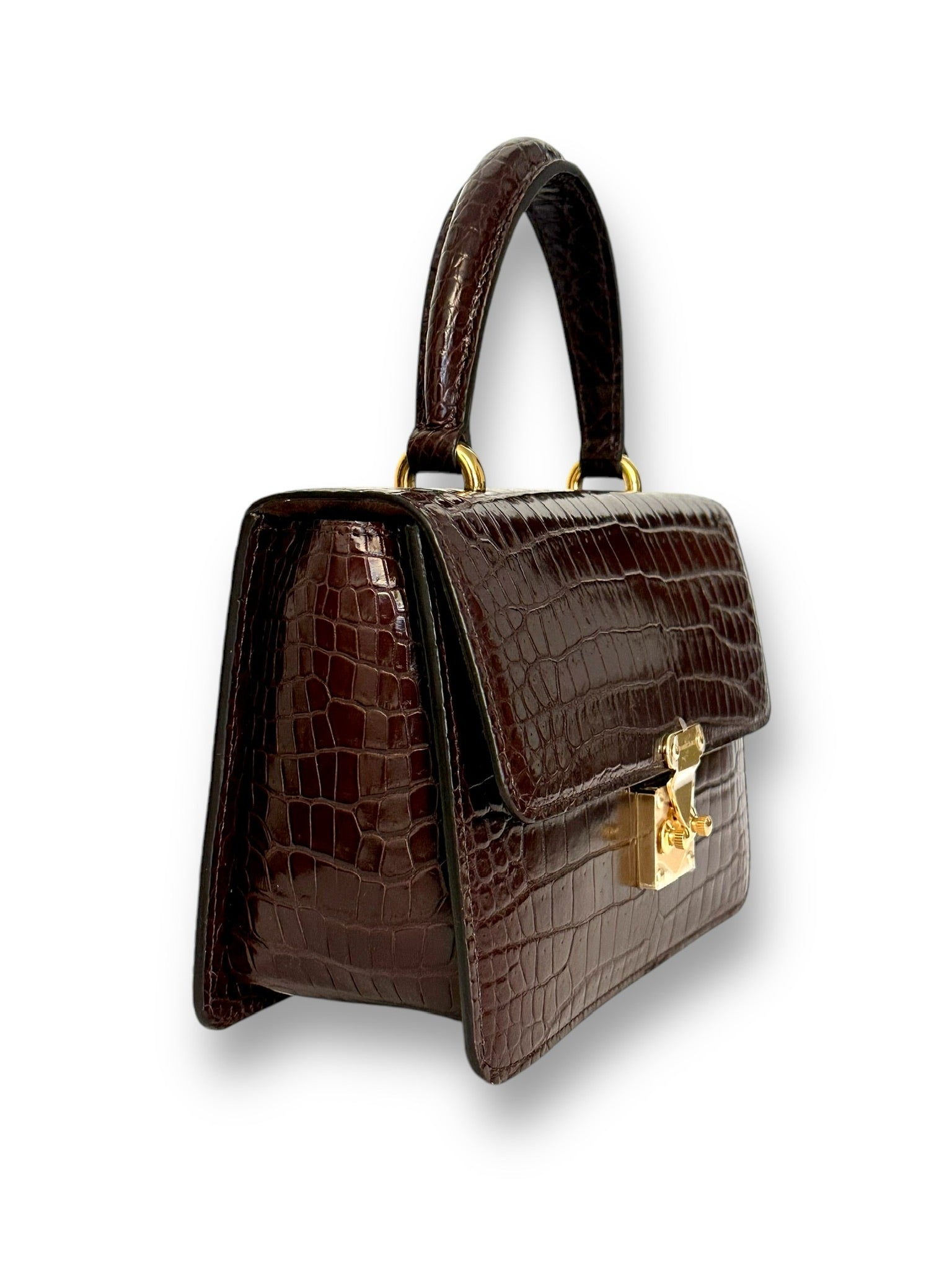 Deep Brown Niloticus Crocodile - Anka Top Handle image 1