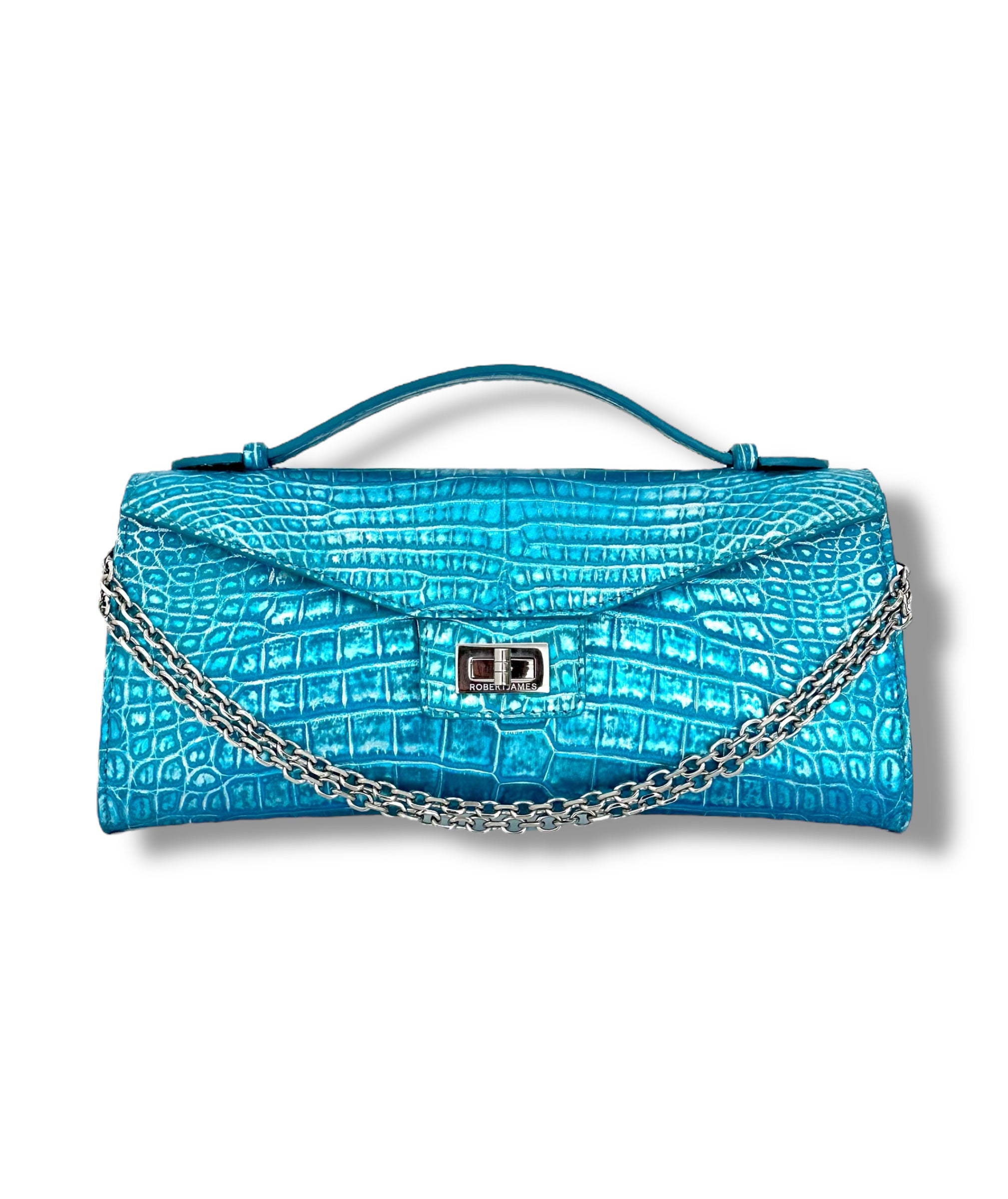 Metallic Ocean with Silver Alligator - Minnie Pochette