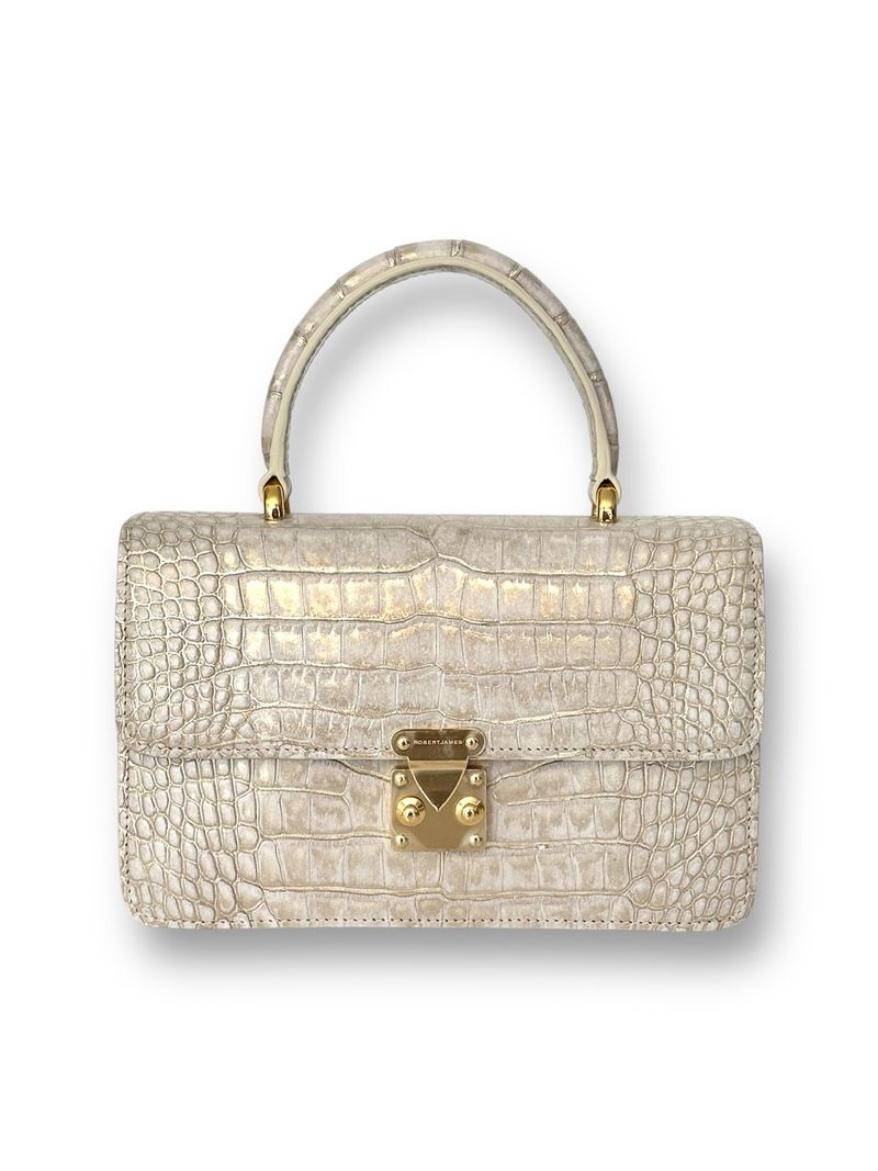 Cream w/ Metallic Gold Alligator - Anka Top Handle image 0