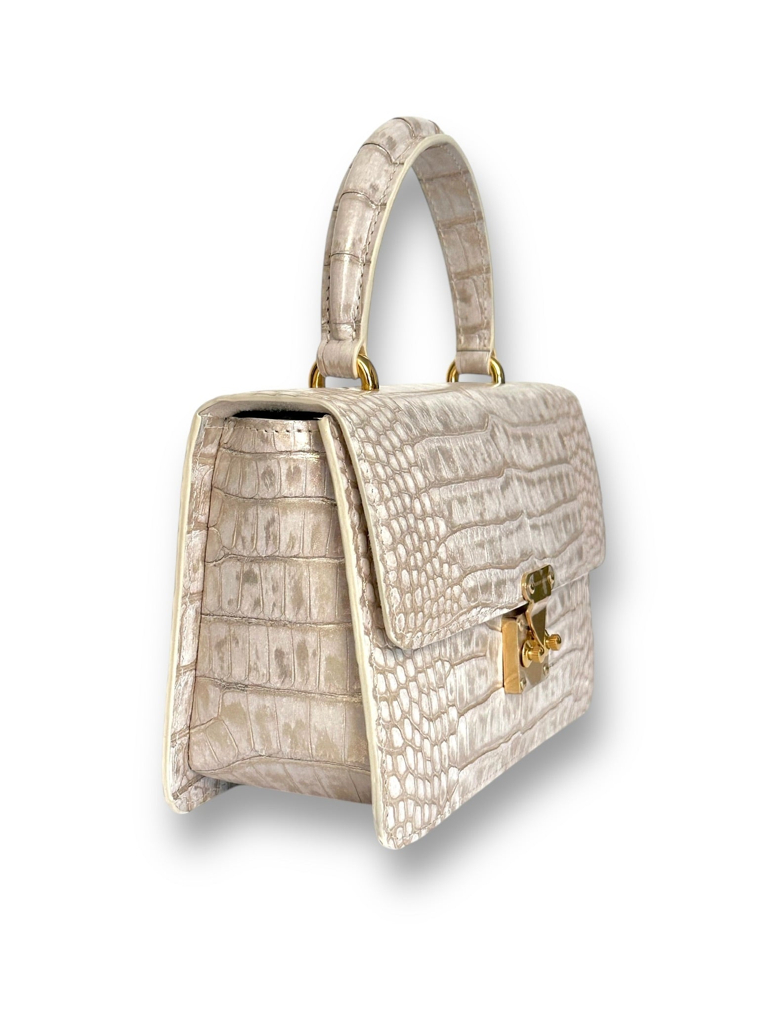 Cream w/ Metallic Gold Alligator - Anka Top Handle image 1