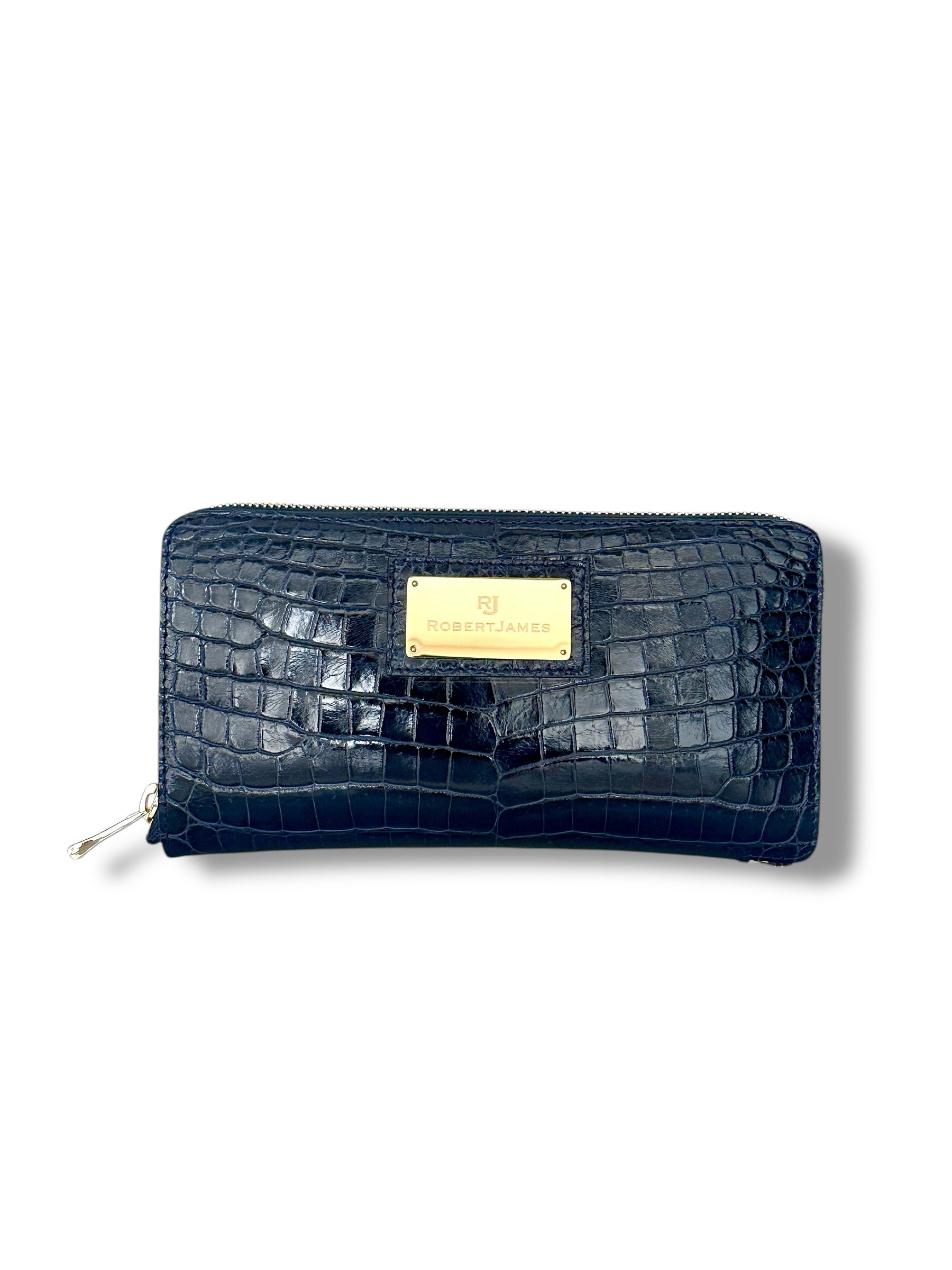 Deep Blue Niloticus Crocodile - Zip Around Wallet