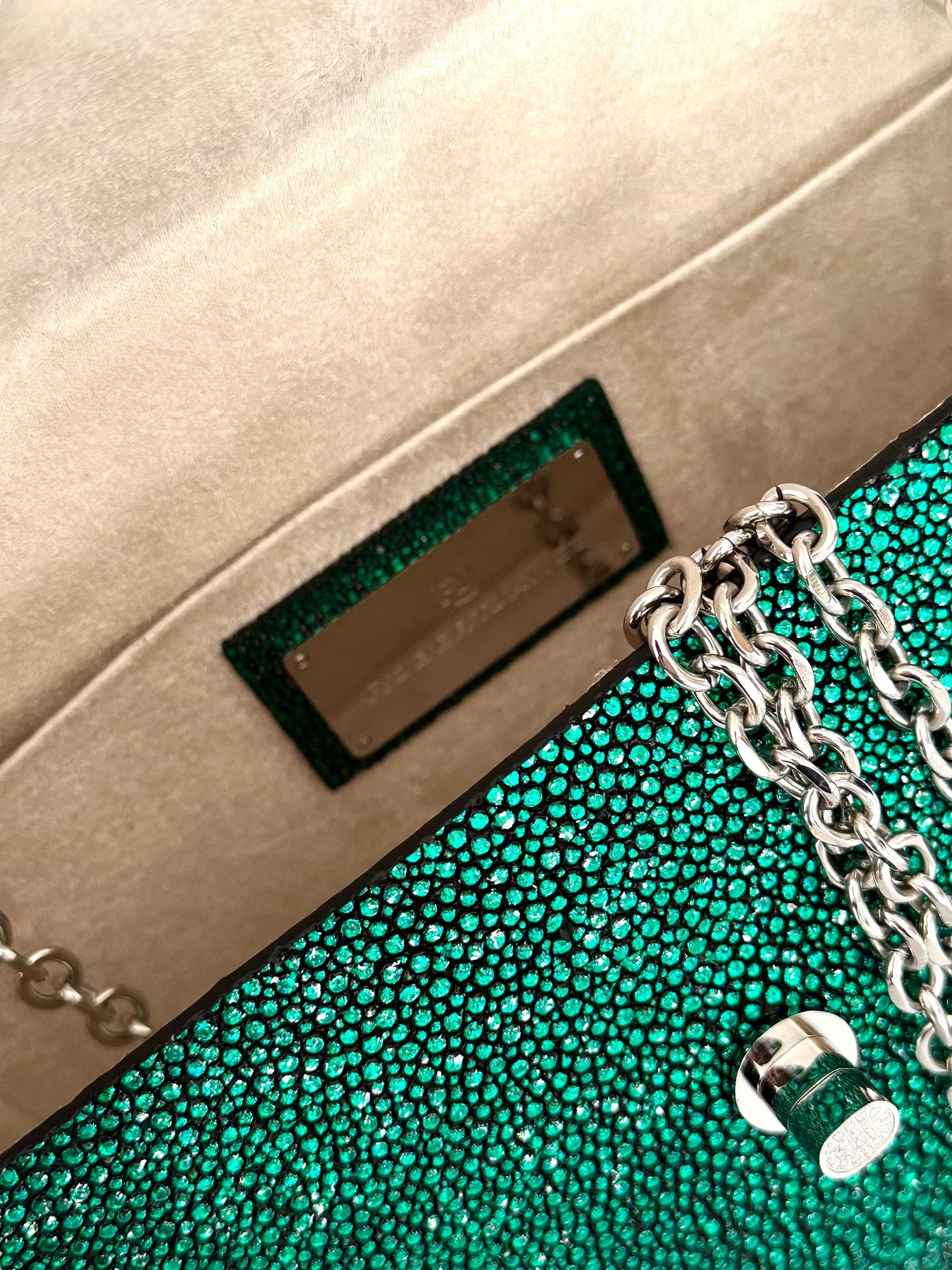 Emerald Green Jeweled Galuchat - Anka Top Handle image 4