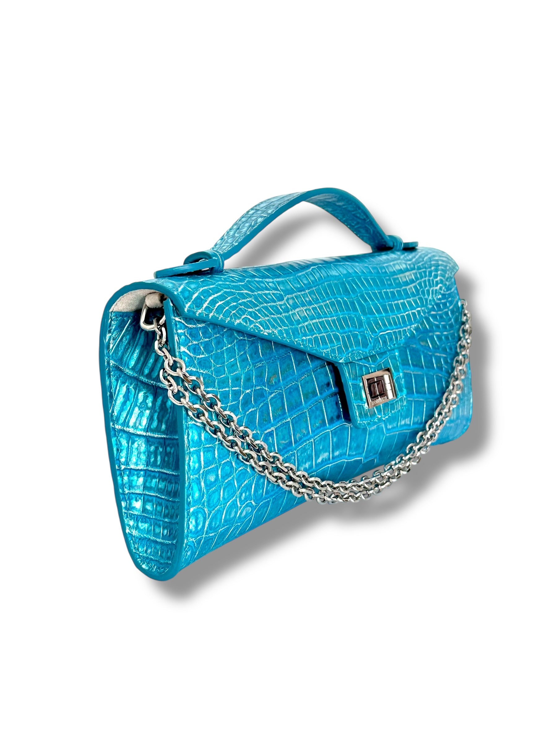Metallic Ocean with Silver Alligator - Minnie Pochette