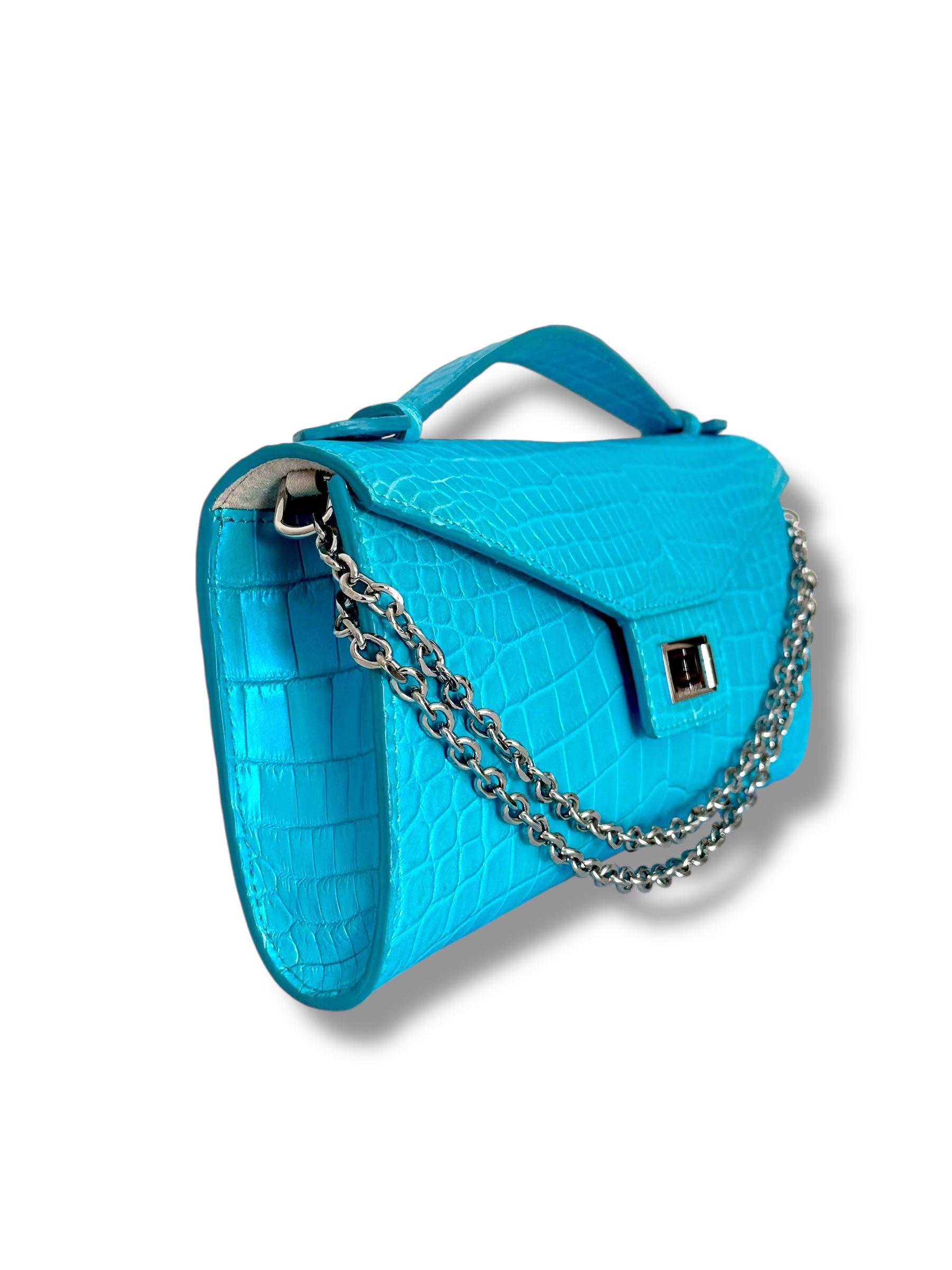 Iridescent Shimmering Tiffany Blue Alligator - Minnie Pochette