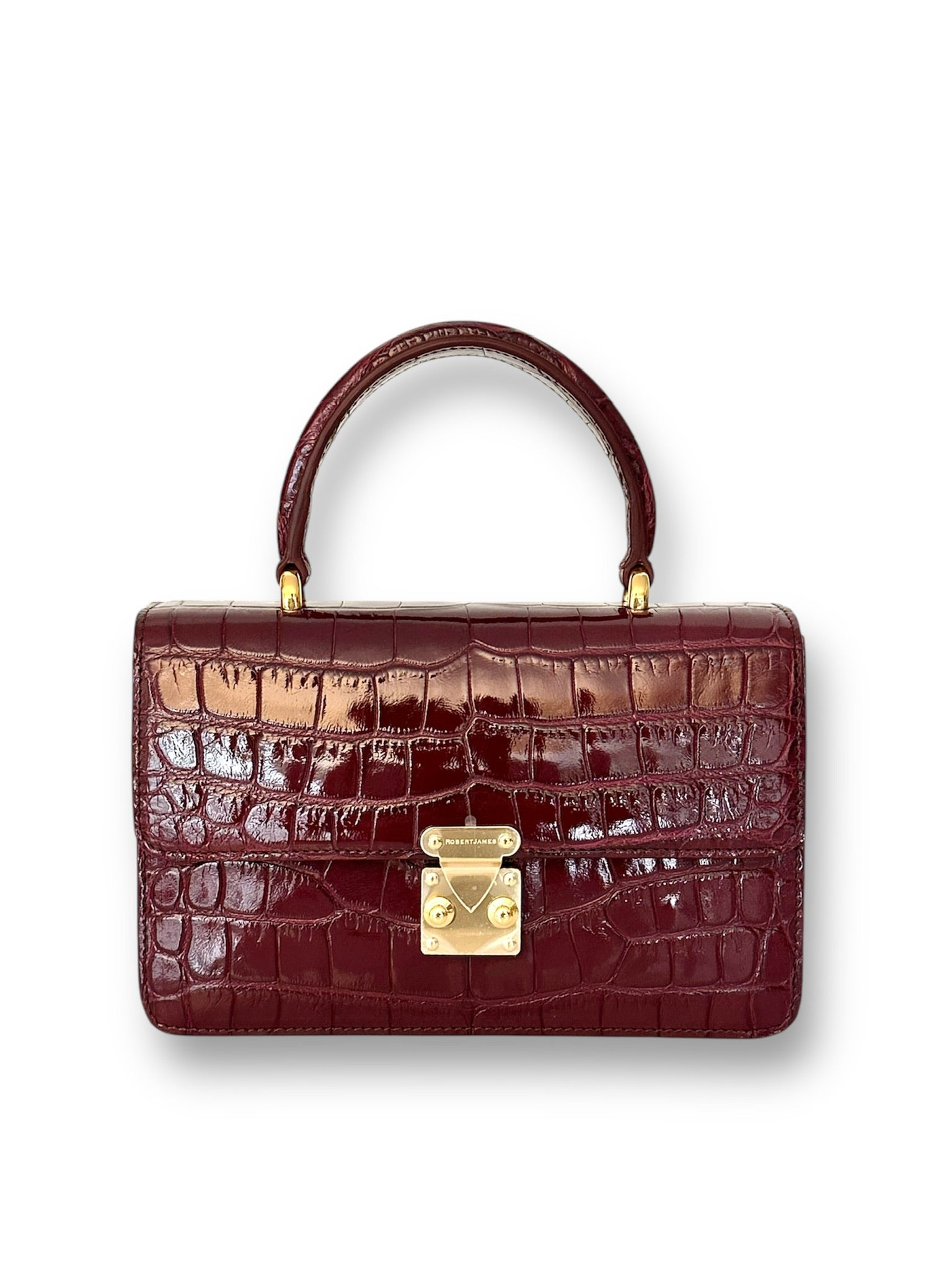 美波　373 ENAMEL LIVE BAG (BURGUNDY) Deep Merlot Alligator - Anka Top Handle