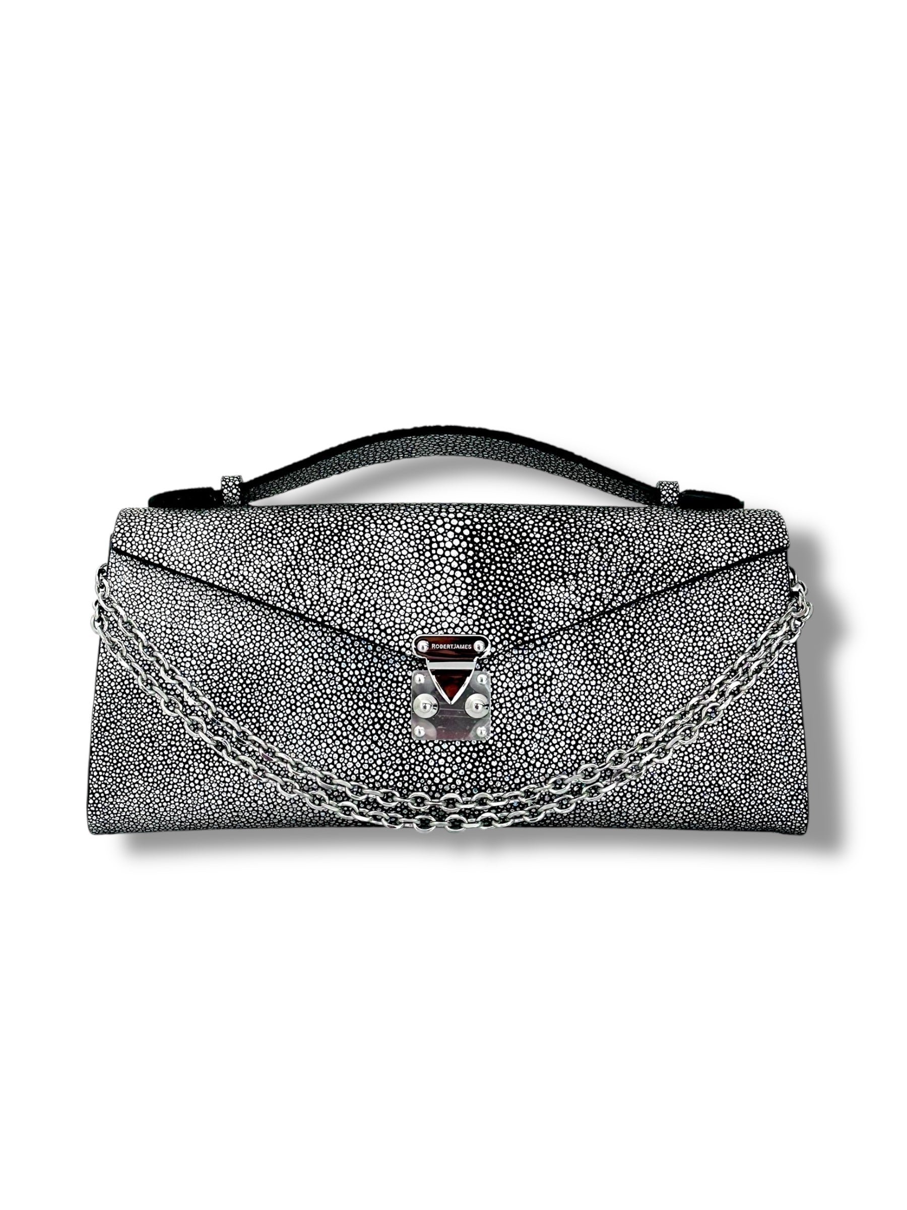 Silver/Aurora Galuchat - Minnie Pochette - American-made - Luxury Leather