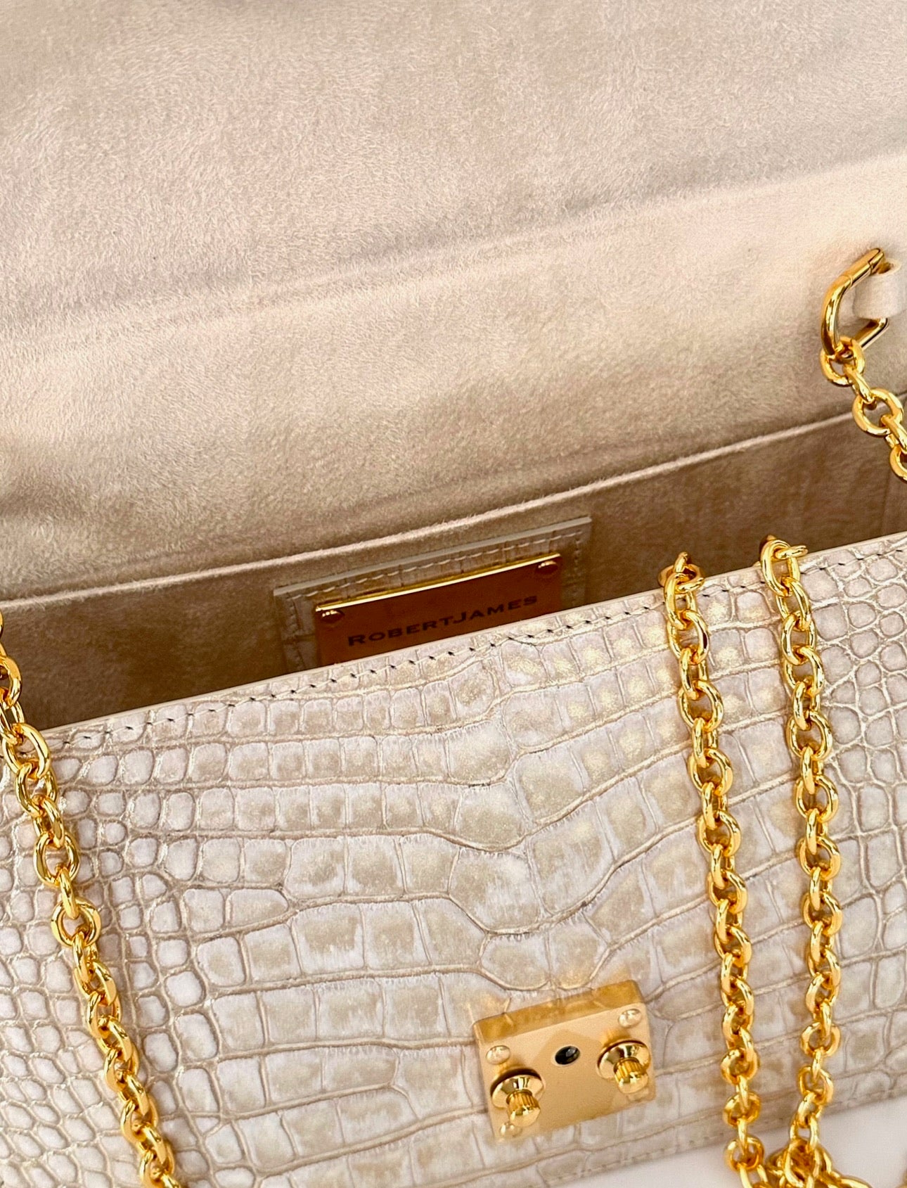 Cream w/ Metallic Gold Alligator - Anka Top Handle image 4