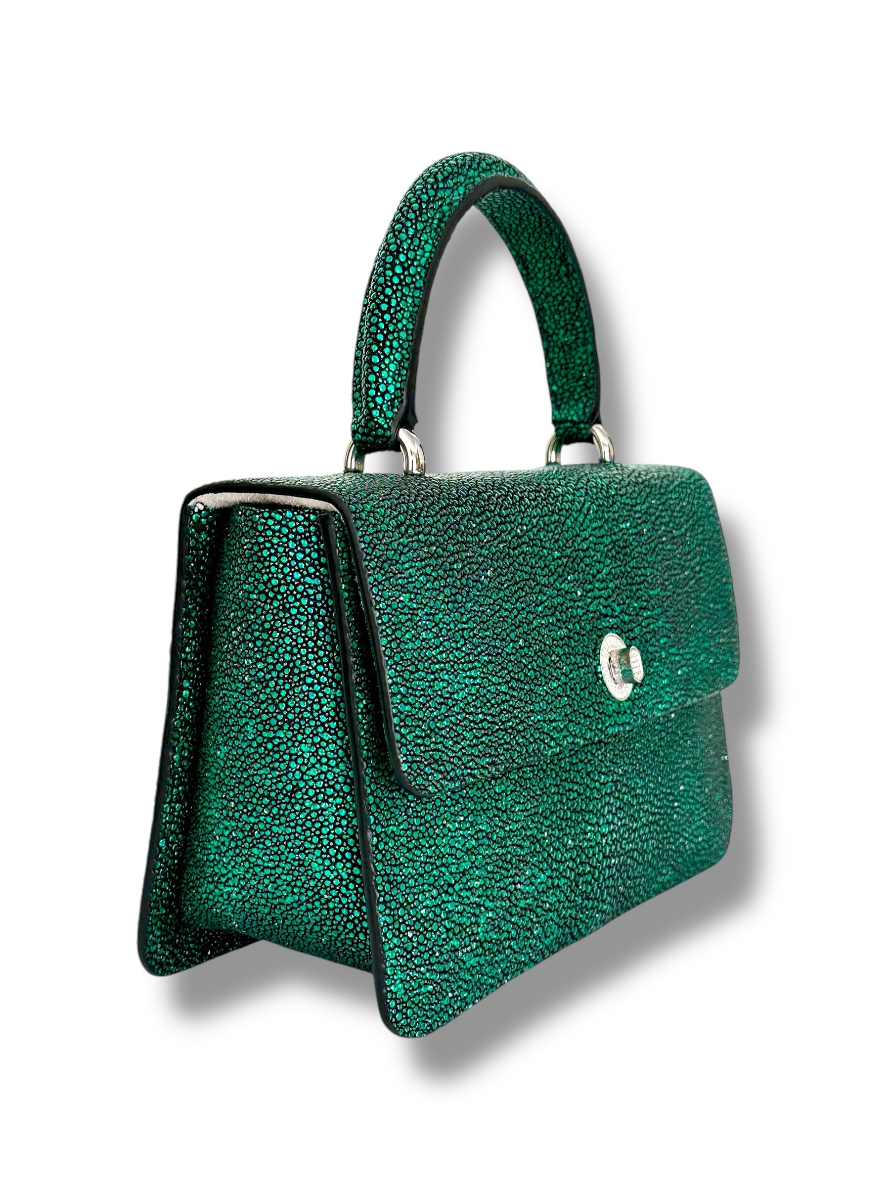 Emerald Green Jeweled Galuchat - Anka Top Handle image 1