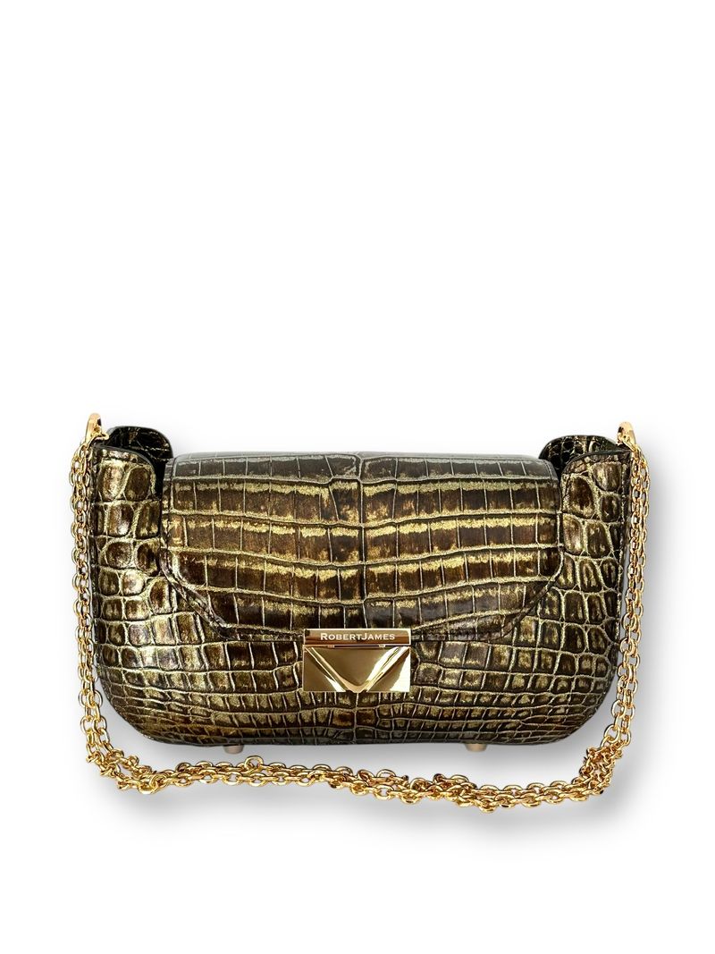 Deep Chocolate Alligator with Gold Metallic - Dianne Flap image 0