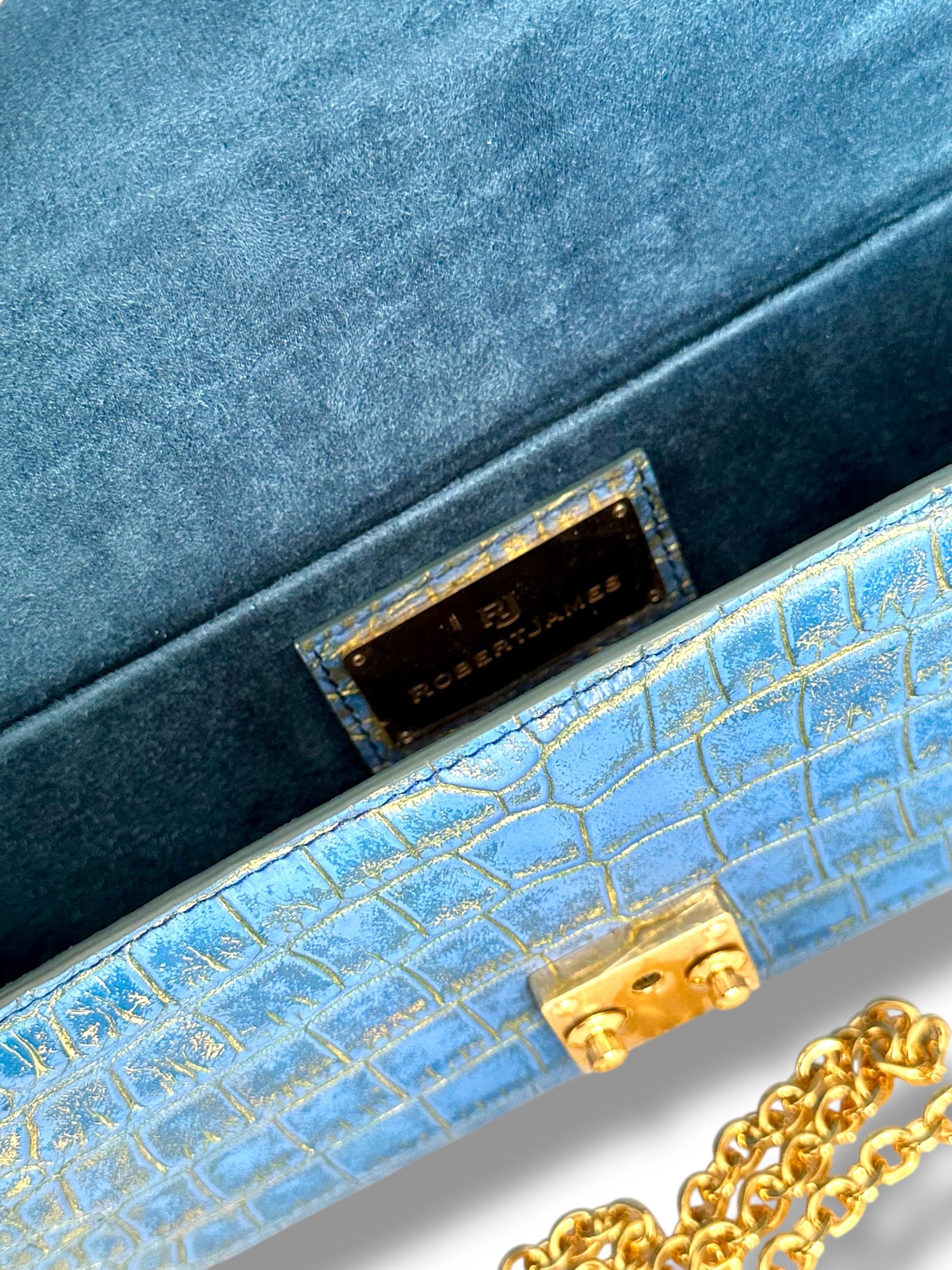 Matte Cerulean with Metallic Gold Alligator - Minnie Pochette image 3