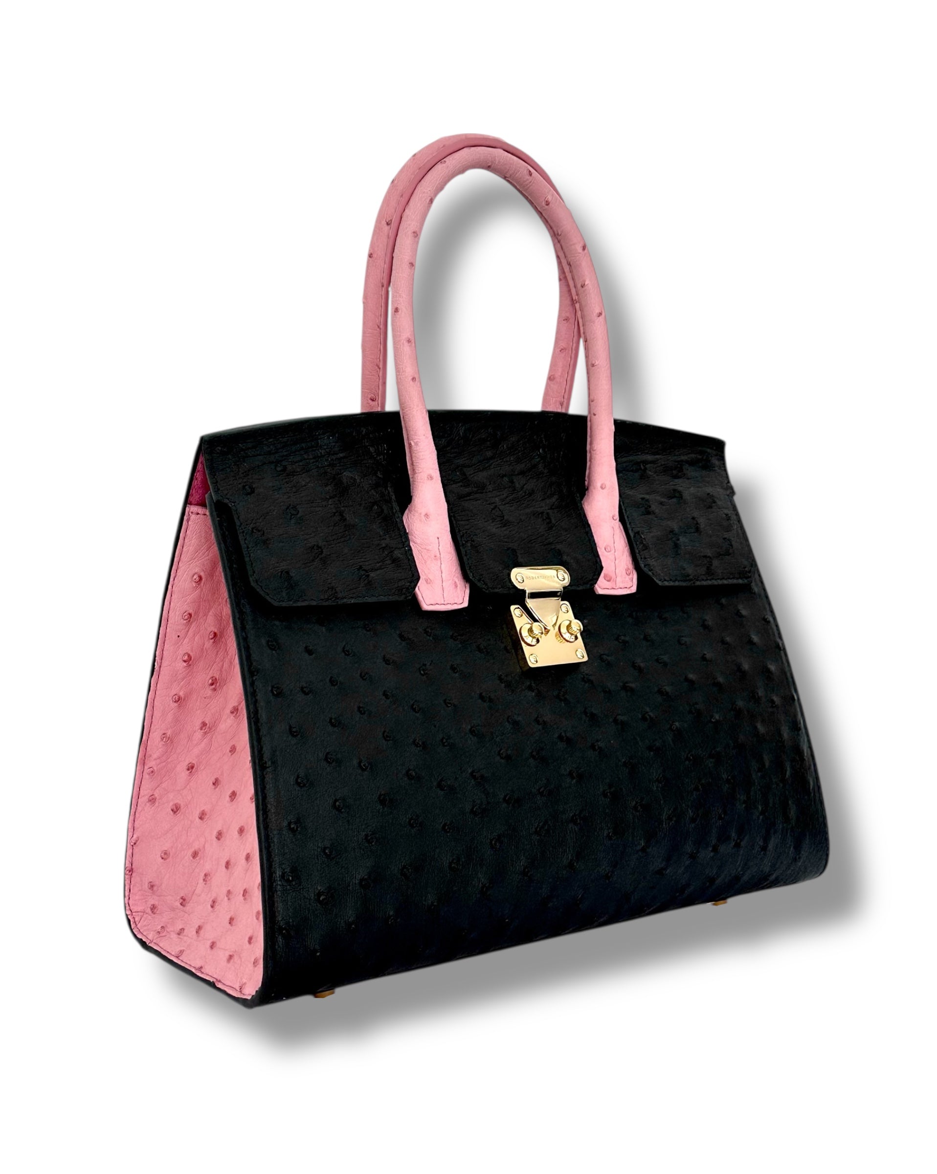 Bi-Color Black and Pink Ostrich - Wrenley Tote