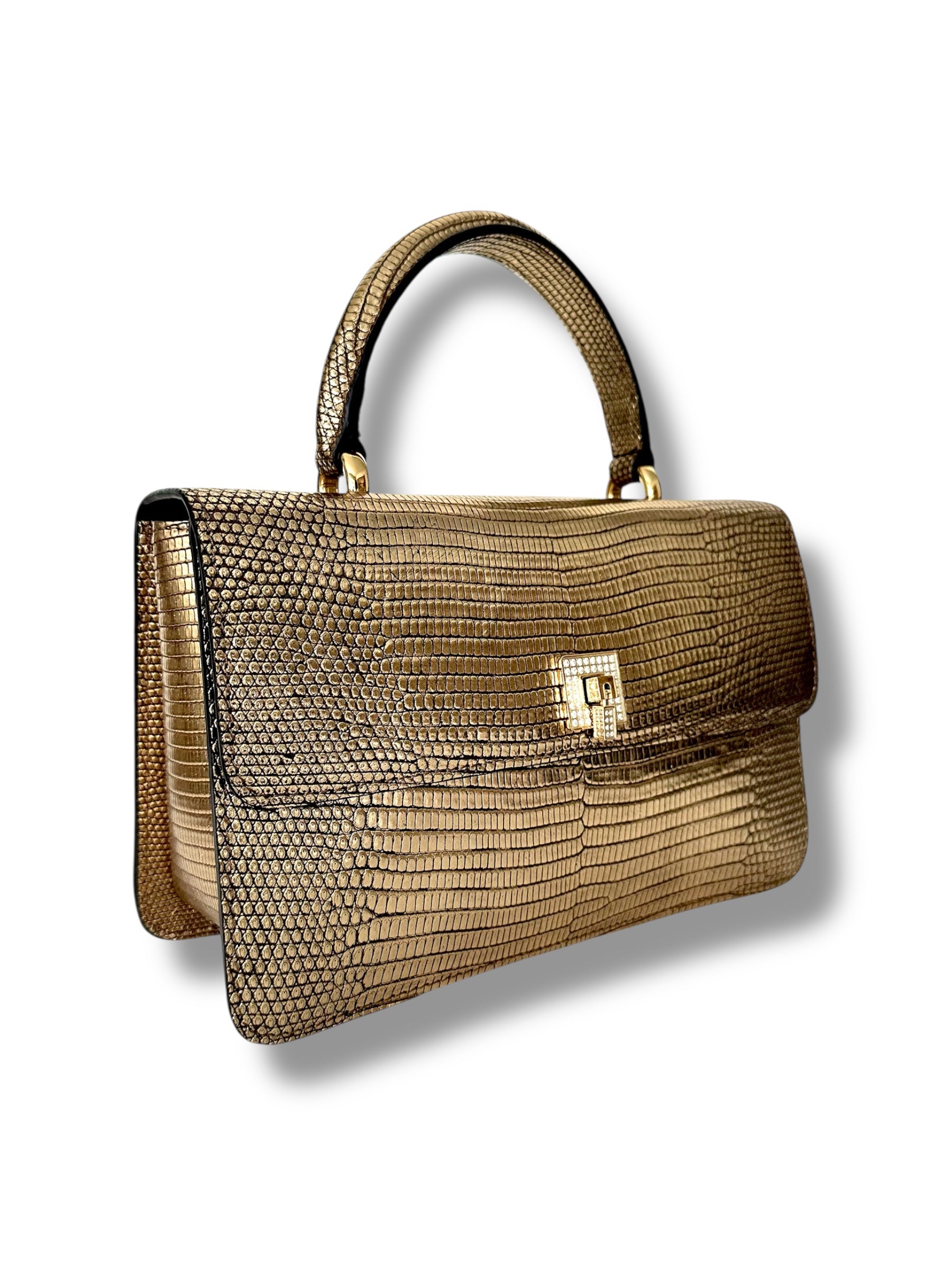 Metallic Gold Lizard - Anka Top Handle