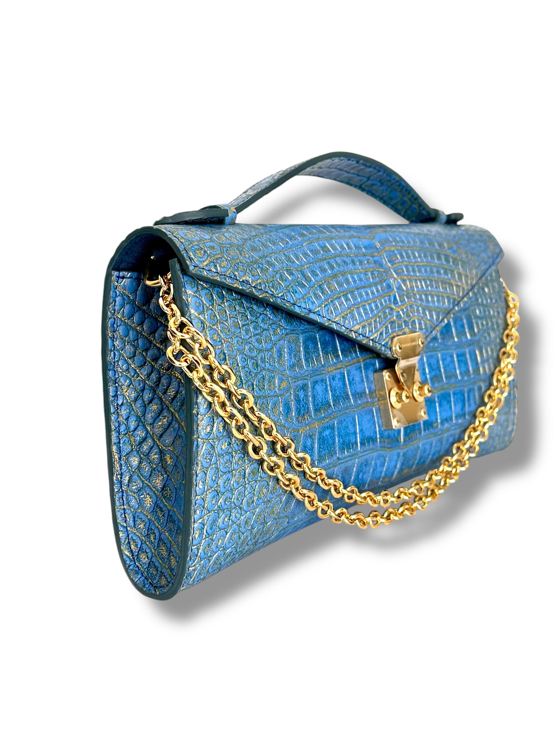 Matte Cerulean with Metallic Gold Alligator - Minnie Pochette image 1