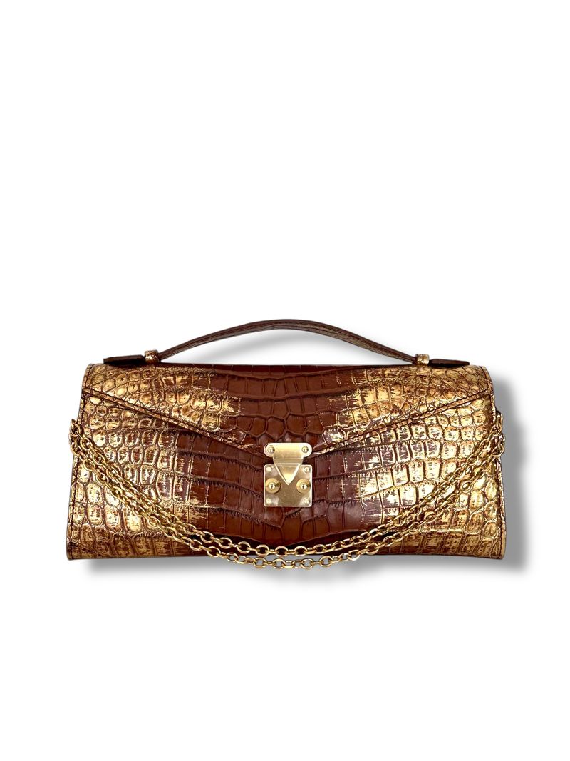 Cognac with Metallic Gold Accents - Minnie Pochette - American-made - Luxury Leather