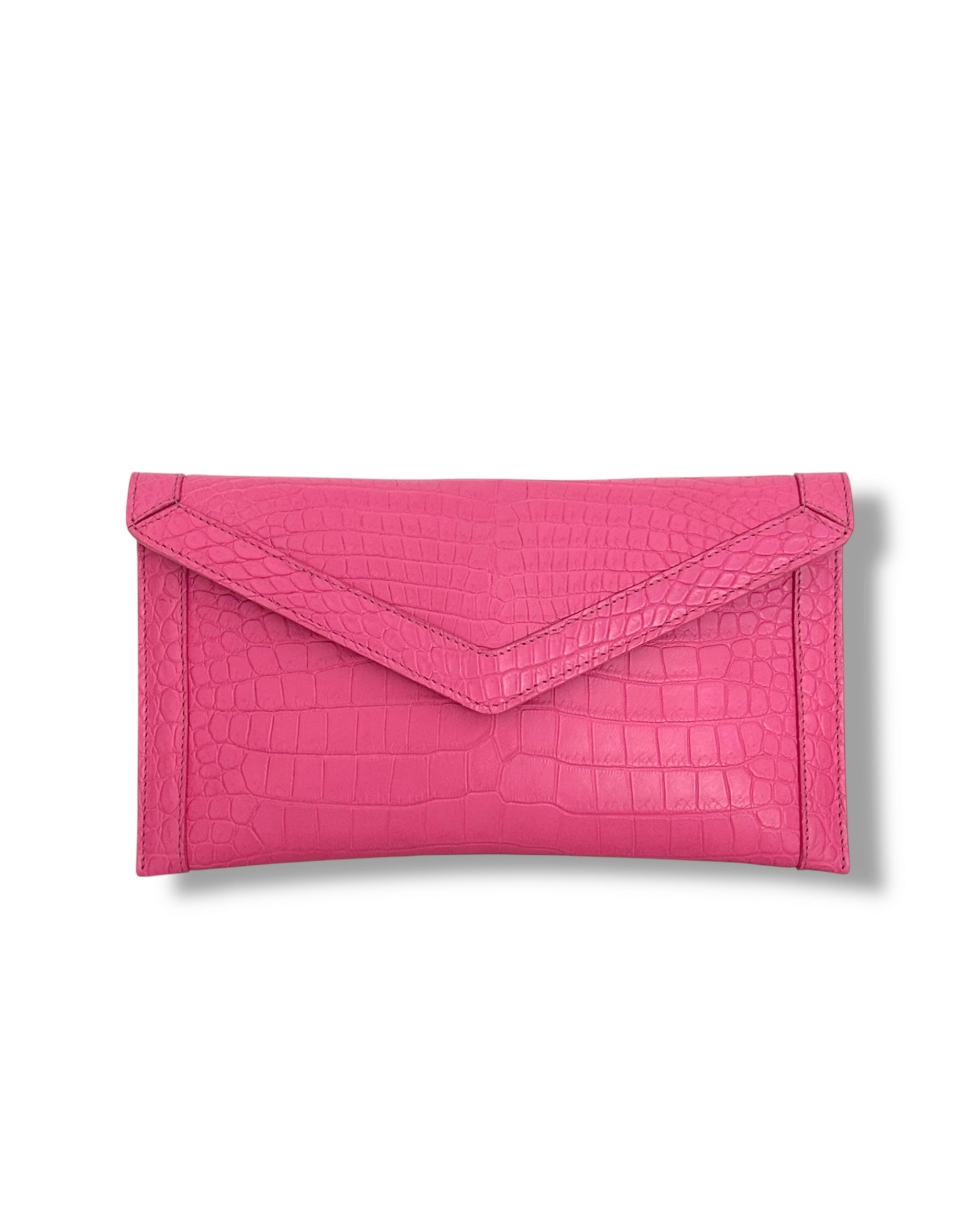 Hot Pink Alligator - The Morgan Clutch (soft sheen) American-made, Luxury Leather