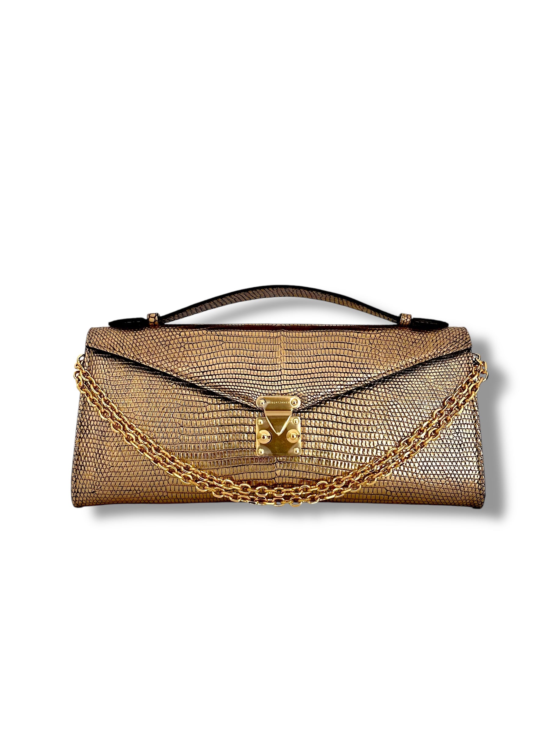 Metallic Gold Salvator Lizard - The Minnie Pochette American-made - Luxury Leaher